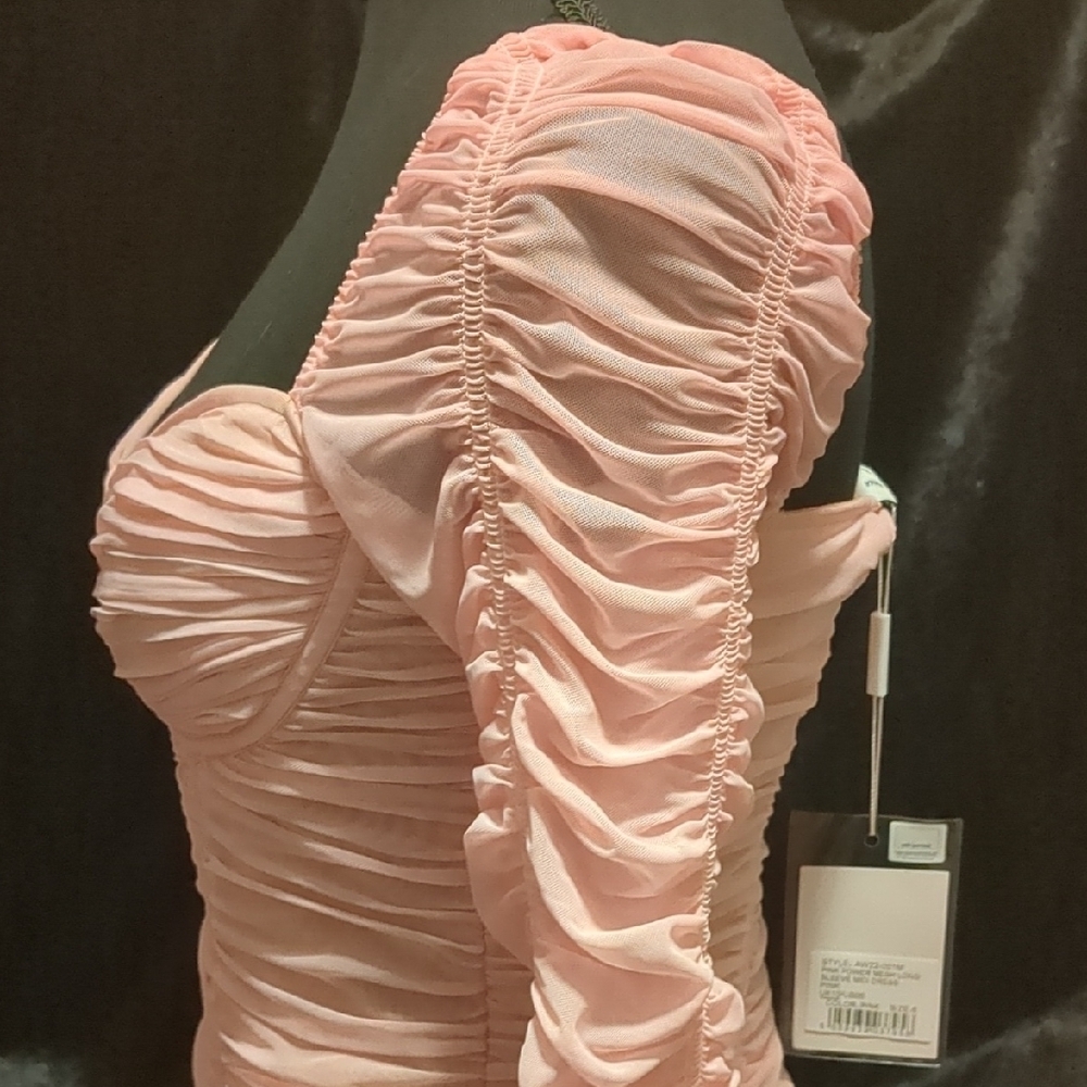 Self-Portrait Pink Ruched Long Sleeve Dress - Picture 9 of 11